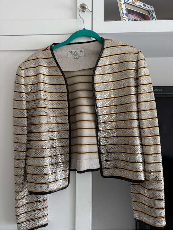 St. John Jackets & Blazers - St. John Gold, Silver & Black Striped Open-Front Jacket